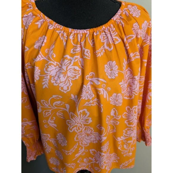 Xirena Scoop Keyhole Neck Blouse with Raglan Sleeves in Tropicana Orange - XS - Picture 2 of 11